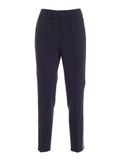 Shop Peserico Satin Side Bands Pants In Blue