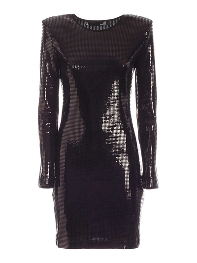 Shop Love Moschino Rhinestones Dress In Black