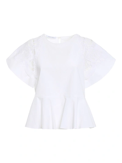 Shop Alberta Ferretti Poplin Blouse With Lace In White