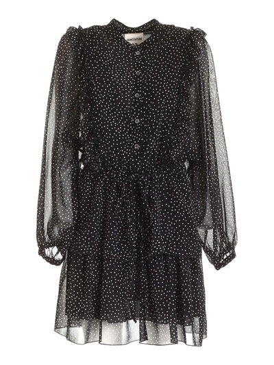 Shop Semicouture Polka Dot Ruffles Dress In Black