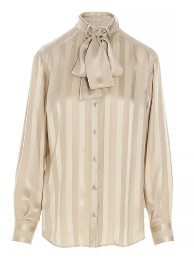Shop Dolce & Gabbana Bow Striped Shirt In Beige