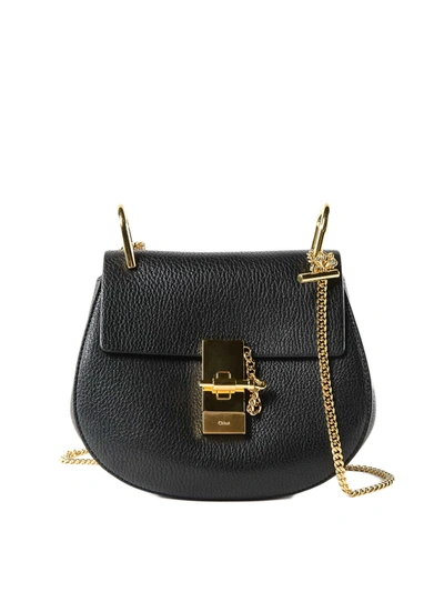 Shop Chloé Drew Black Leather Mini Saddle Bag