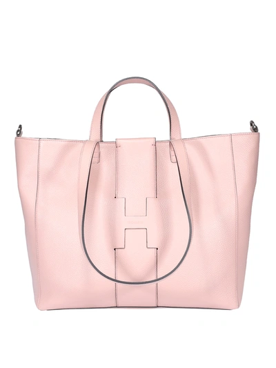 Shop Hogan Pebbled Leather Tote Bag In Pink