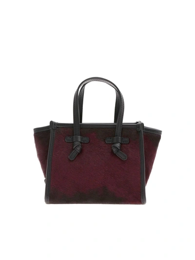 Shop Gianni Chiarini Calf Hair Handbag In Burgundy And Black