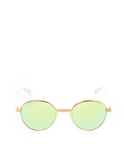 Shop Gucci Round Sunglasses In Gold And Light Yellow Col