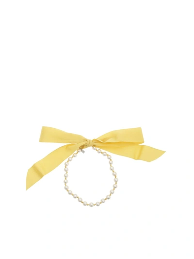 Shop Moschino Pearls And Ribbon Necklace In Yellow