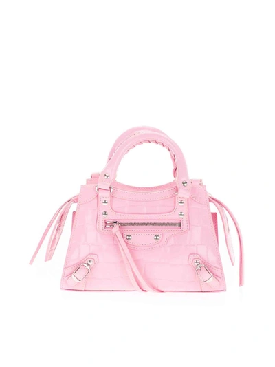 Shop Balenciaga Crocodile Effect Neo Classic Mini Bag In Pink