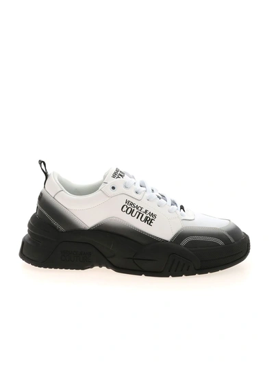 Shop Versace Jeans Couture Logo Sneakers In Faded Effect In White