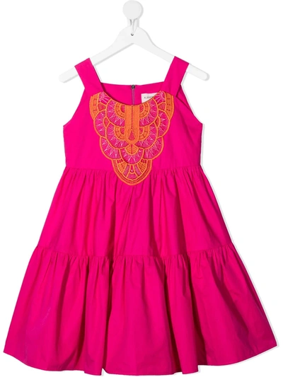 Shop Alberta Ferretti Macramé Embroidered Flared Dress In Pink
