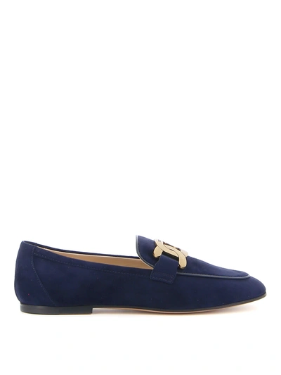 Shop Tod's Suede Slippers In Blue