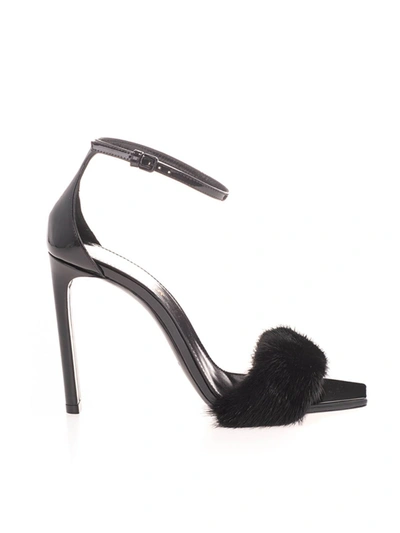 Shop Saint Laurent Bea Fur Detail Sandals In Black
