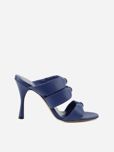Shop Manolo Blahnik Gyrica Slip-on Sandals In Leather In Blue