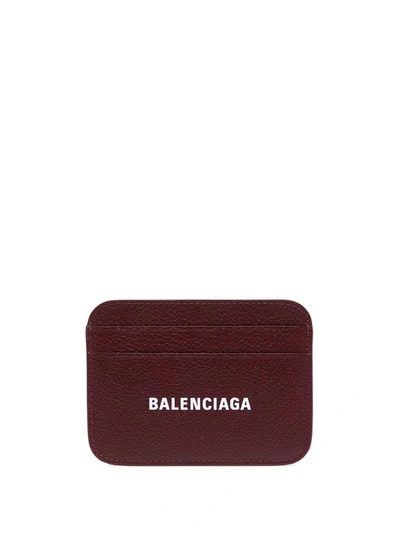 Shop Balenciaga Logo-print Leather Cardholder In Red