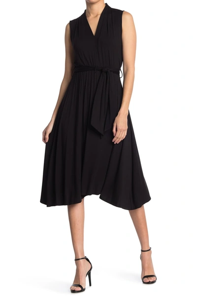 Shop Calvin Klein V-neck Tie Waist Midi Dress In Black