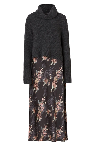 Shop Allsaints Tierny Melisma Floral Slipdress & Sweater In Charcoal Grey/ Black