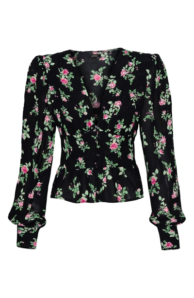 Shop Afrm Olivier Button Front Crepe Top In Noir Fleur