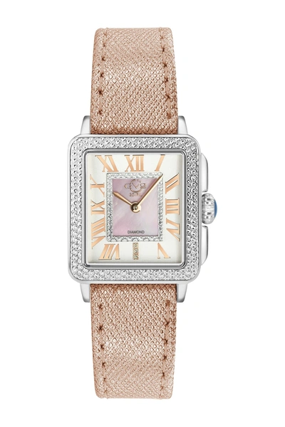 Shop Gevril Womens Padova Swiss Diamond Rectangle Leather Watch, 28.5mm In Pink