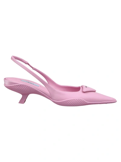 Shop Prada Logo Slingback Pumps In Pink