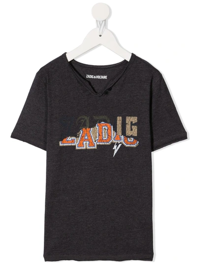 Shop Zadig & Voltaire Distressed Logo Print T-shirt In Grey