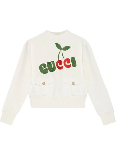 Shop Gucci Cherry-motif Cotton Sweatshirt In White