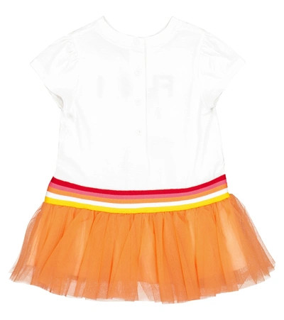 Shop Fendi Baby Logo Cotton And Tulle Dress In Orange