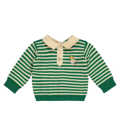 Shop Gucci Baby Striped Wool And Cotton Sweater In Green