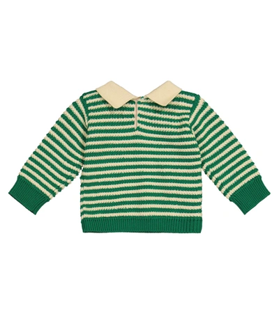 Shop Gucci Baby Striped Wool And Cotton Sweater In Green