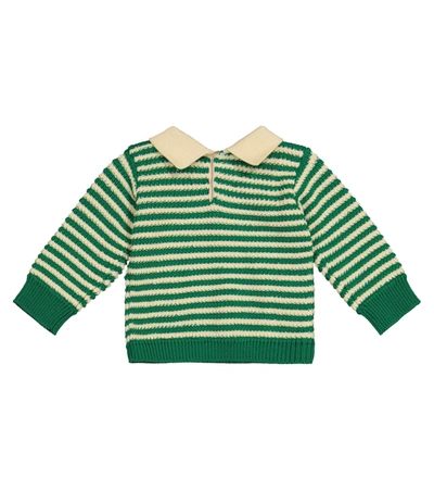 Gucci Baby Striped Wool And Cotton Sweater In Green