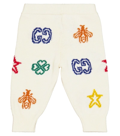 Shop Gucci Baby Cotton Jacquard Knit Pants In White