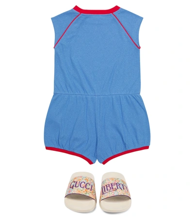 Shop Gucci Cotton And Linen Playsuit In Blue