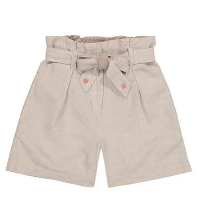 Shop Bonpoint Nath Cotton And Linen Paperbag Shorts In Beige