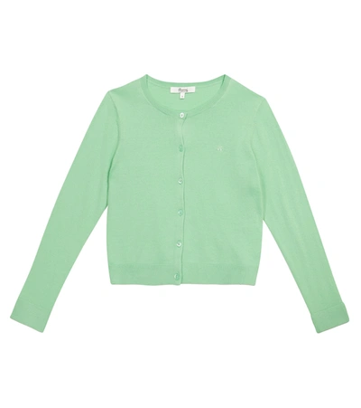 Shop Bonpoint Embroidered Cotton Cardigan In Green