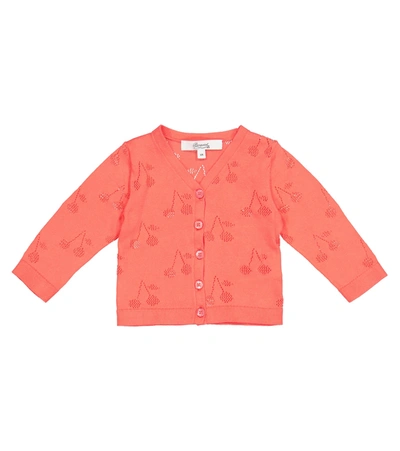 Shop Bonpoint Baby Pointelle Cotton Cardigan In Red