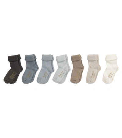 Shop Bonpoint Baby Set Of 7 Cotton-blend Socks In Blue
