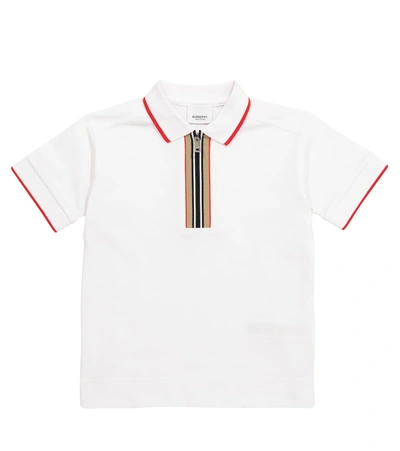 Shop Burberry Icon Stripe Cotton Piqué Polo Shirt In White