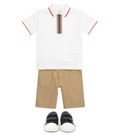 Shop Burberry Icon Stripe Cotton Piqué Polo Shirt In White