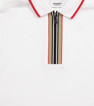 Shop Burberry Icon Stripe Cotton Piqué Polo Shirt In White