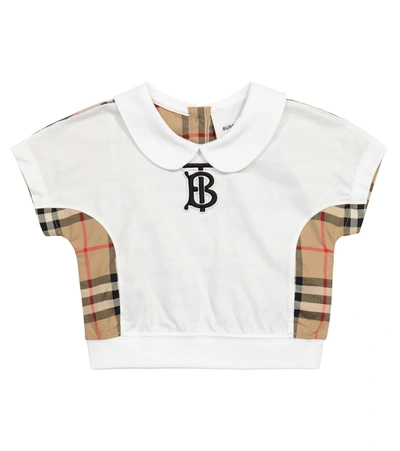 Shop Burberry Baby Vintage Check Cotton Top In White