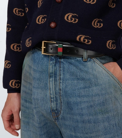 Shop Gucci Leather Belt With Web In Black