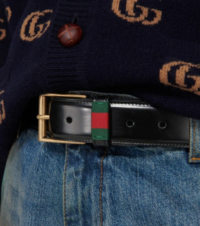 Shop Gucci Leather Belt With Web In Black