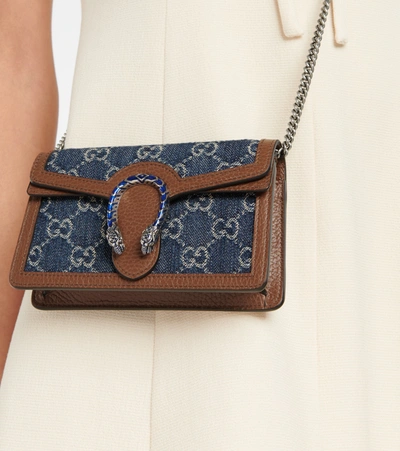 Shop Gucci Dionysus Super Mini Denim Crossbody Bag In Blue