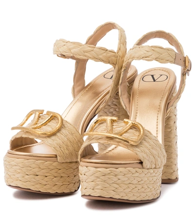 Shop Valentino Vlogo Platform Espadrille Sandals In Beige