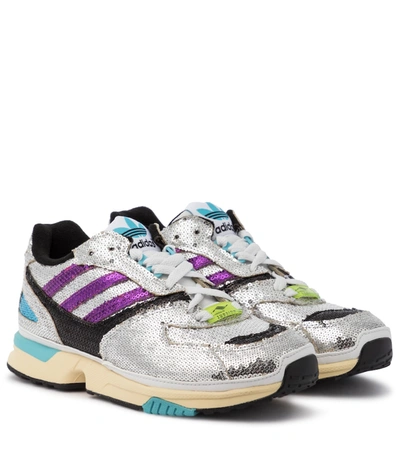 Shop Adidas Originals Zx 4000 Sequined Sneakers In Silver