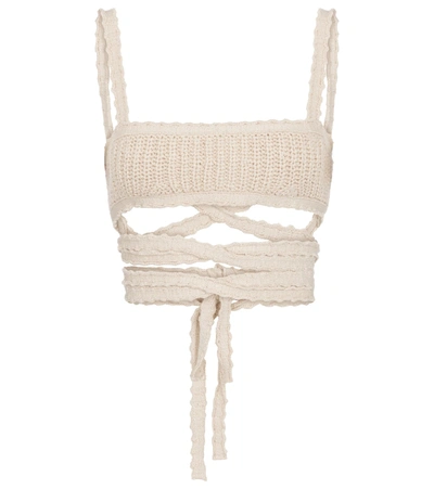 Shop Alanui Cacti Cotton Knit Bralette In Beige