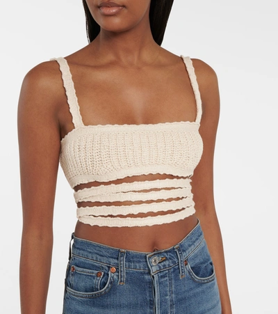 Shop Alanui Cacti Cotton Knit Bralette In Beige