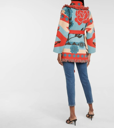Shop Alanui Desert Bloom Cashmere And Linen Cardigan In Blue