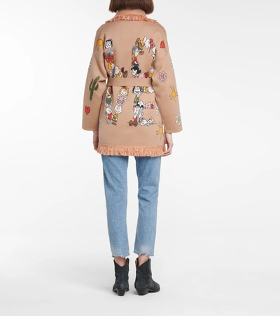 Shop Alanui X Peanuts Love Wool And Cotton Cardigan In Beige