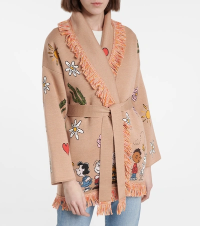 Shop Alanui X Peanuts Love Wool And Cotton Cardigan In Beige