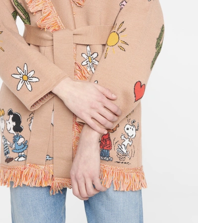 Shop Alanui X Peanuts Love Wool And Cotton Cardigan In Beige