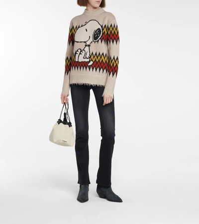 Shop Alanui X Peanuts Snoopy Plays Harmonica Wool And Cashmere Sweater In Beige